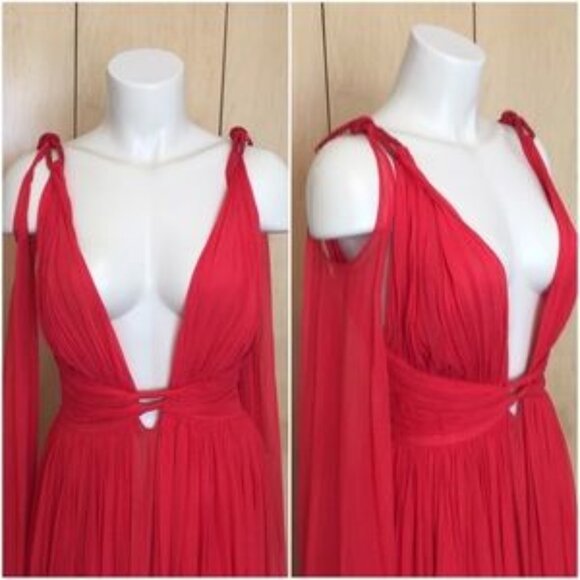 DUNDAS Deep V-Neck Sleeveless Silk-Chiffon Gown - Picture 8 of 8